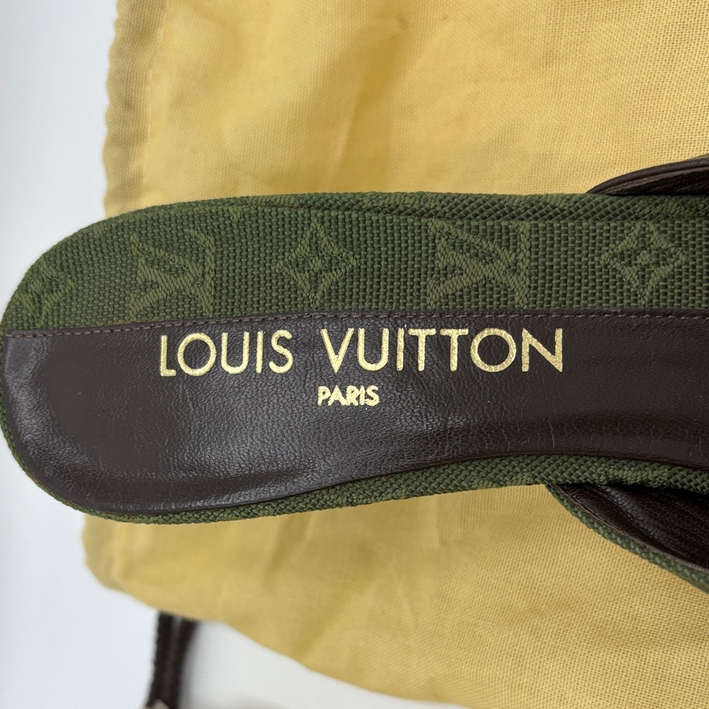 Louis Vuitton 6am Olive Green Monogram Pointed Mule with Brown Straps - size 38 - Picture 2 of 9